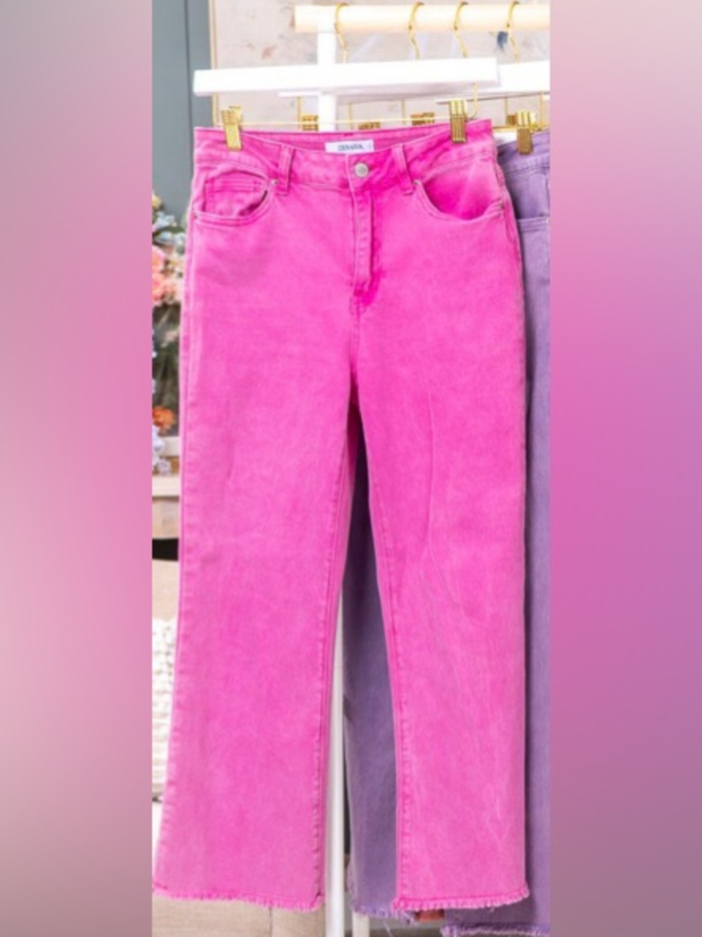 Zenana  Hot Pink Frayed-Hem Wide Leg Jeans size 1XL 14/16